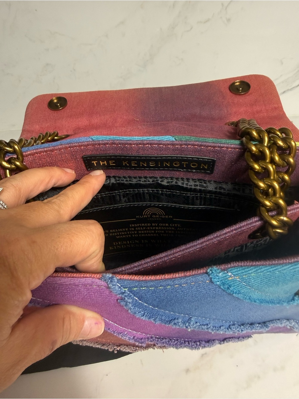 Kurt Geiger NWOT Rainbow Denim Kensington W/Dustbag - Picture 8 of 12